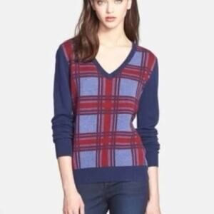 Equipment Wool/Yak blend plaid v-neck pullover sweater size medium